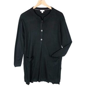 J. JILL Wool Blend Duster Cardigan Sweater Sz SP Petite Black Pockets Longline